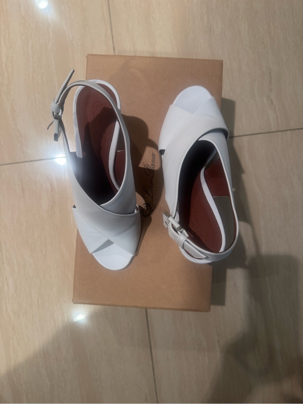 White Peep-Toe Slingback Heels with Crisscross Front
